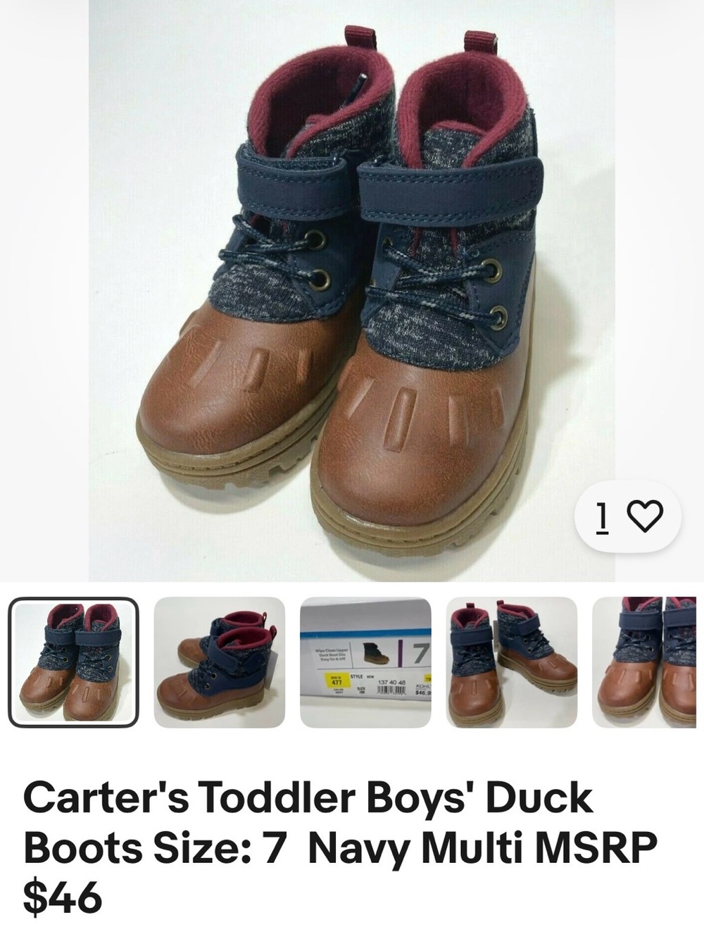 Carter's Toddler Duck Boots in Navy, Brown and Burgundy